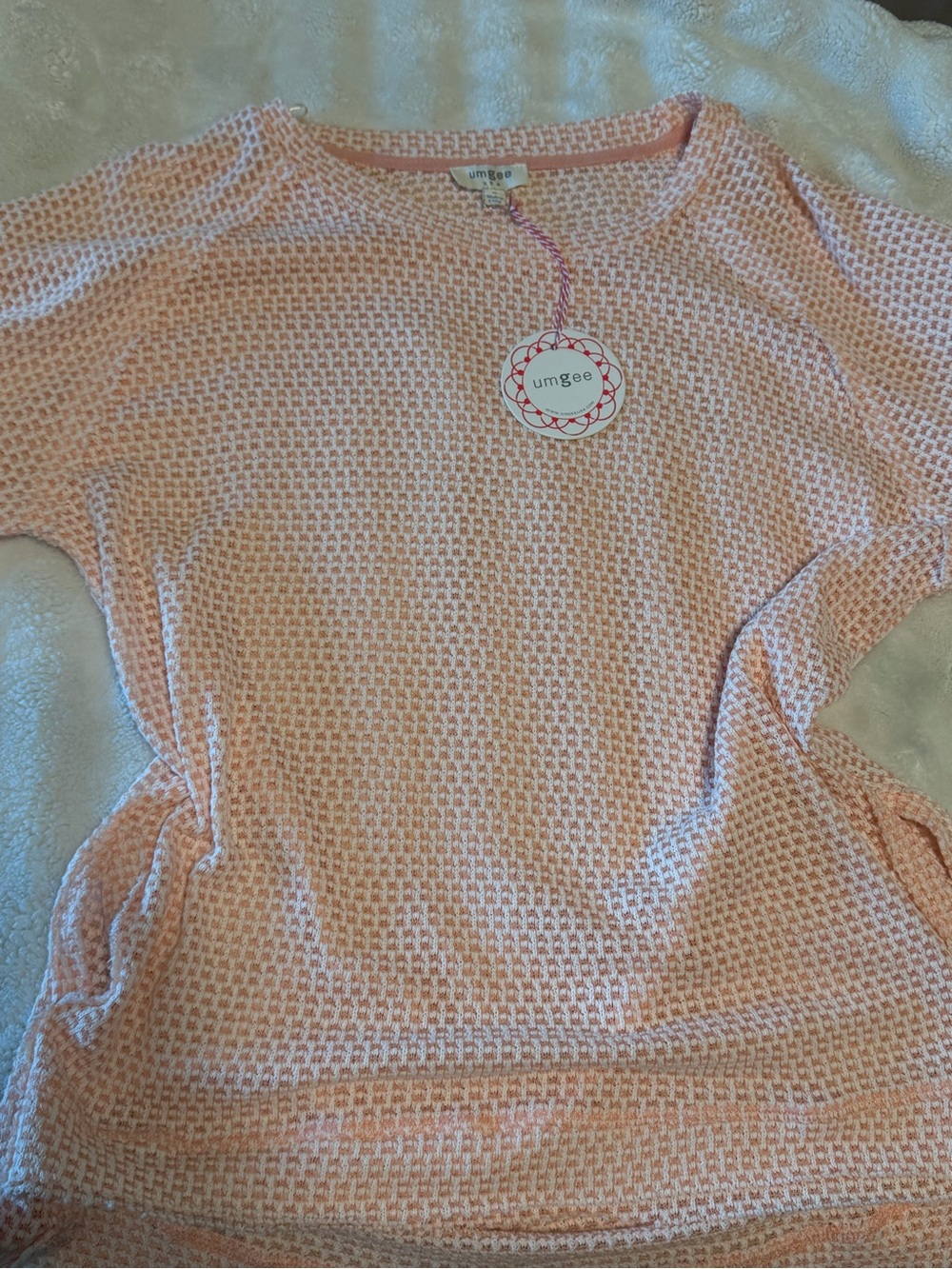 Umgee Blush Peach Waffle Knit High-Low Top - Picture 2 of 4